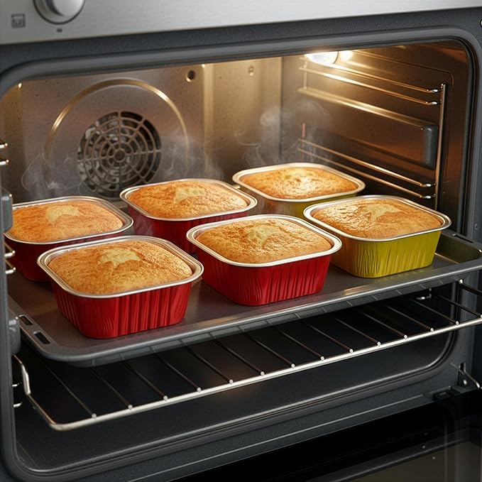 ZEAYEA 60 Pack 10 oz Aluminum Foil Baking Cups with Lids and Spoons, Disposable Foil Ramekins Cupcake Containers, Cupcake Muffin Liners Cups for Wedding Christmas Birthday Party