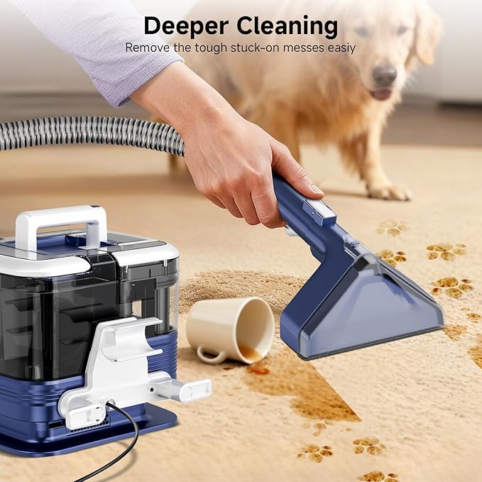 Portable Carpet Cleaner & Upholstery Cleaner Machine - 21Kpa Carpet Cleaner Machine, Self-Cleaning, Deep Cleaner for Pet Stains, Cars, Couch, Rug, Furniture with Dual Brush, Large Tank, Blue