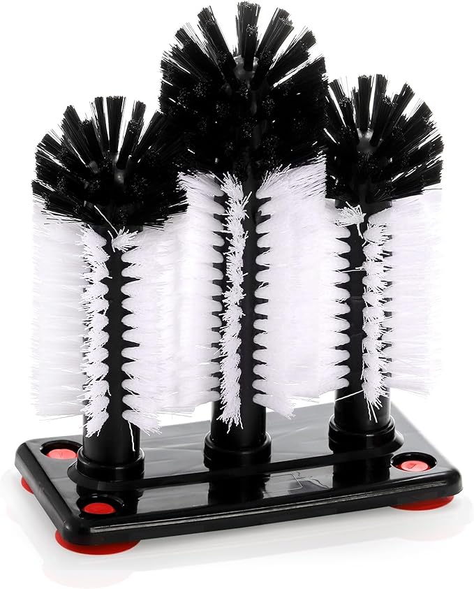 Yesland Water Bottle Cleaning Brush with Suction Base, 3 Head Removable Glass Washer Bristle Brush Cleaner for Long Leg Cup, Beer Cup, Red Wine Glass, Bar, Kitchen, Sink, Home Tools
