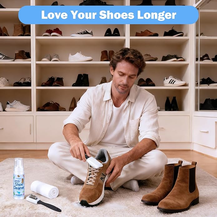 Suede Shoe Cleaner Kit - 200ml (6.76oz) Professional Suede & Nubuck Cleaner with Specialized Brush & Microfiber Towel - Waterless Cleaning Solution for Boots, Sneakers, Handbags and Jackets