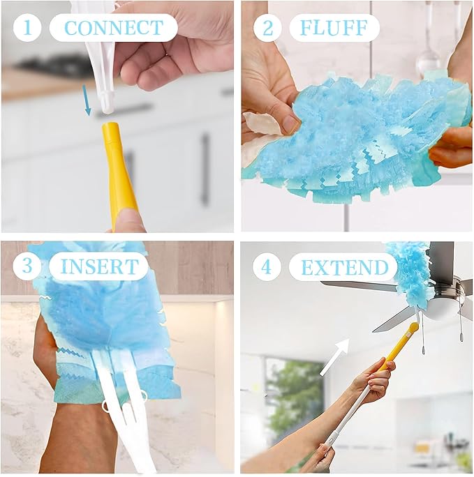 40 Count Duster Refills 360 Heavy Duty Duster Refills Compatible with Swiffer Dusters for Cleaning Home(40 Count+2 Handle)