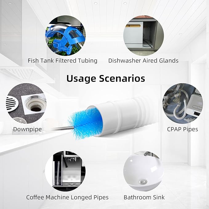 Annhua 39" Pipe Brushes Tube Cleaning Brush Flexible, Feeding Tube Brush Hose Cleaner Brush Long Metal Pipe Cleaner Brush for Drain Hole Dredging - Double-Headed Spring Brush - Blue