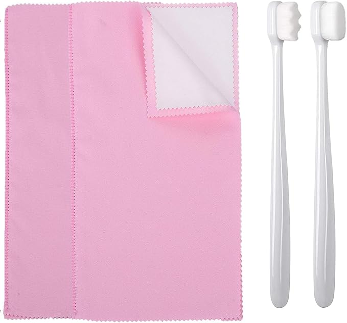 Syyflibb Silver Jewellery Cleaner Kit – 2 Ultra-Soft Brushes (Flat & Wave) + Dual Polishing Cloths for Sterling Silver, Gold, Rings & Chains | Tarnish Removal & Scratch (Pink)