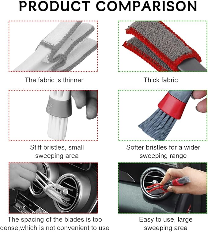 2 PCS Mini Duster for Car Air Vent, Double Ended Automotive Air Vent Microfiber Duster & Brush, Dust Collector Cleaner for Keyboard Window Leaves Shutter, Car Accessories (Red & Gray)