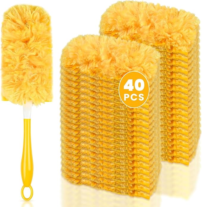 360° Heavy Duty Duster Refills for Swiffer Duster, 40 Count Duster Refills with 1 Handle, Multisurface Dusters, Disposable Dusters for Cleaning (Yellow)