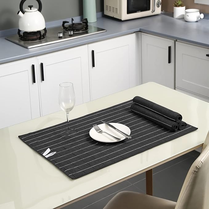 Microfiber Kitchen Towels and Dishcloths Set, 26 X 18 Inch and 12 X 12 Inch, Set of 12 Bulk Lint Free Dish Towels for Drying Dishes, Black