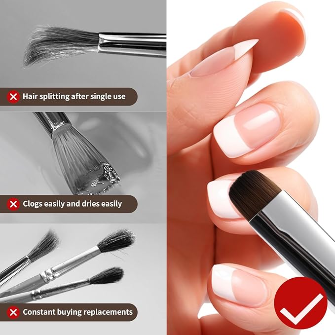 Acrylic Nail Brush for French Tips & Gel Polish Clean Up | Professional Dual-Use Brush with Wooden Handle for Acrylic/Polygel/Builder Gel | Nail Art Design Tool for Cleaning & Detailing (F18)
