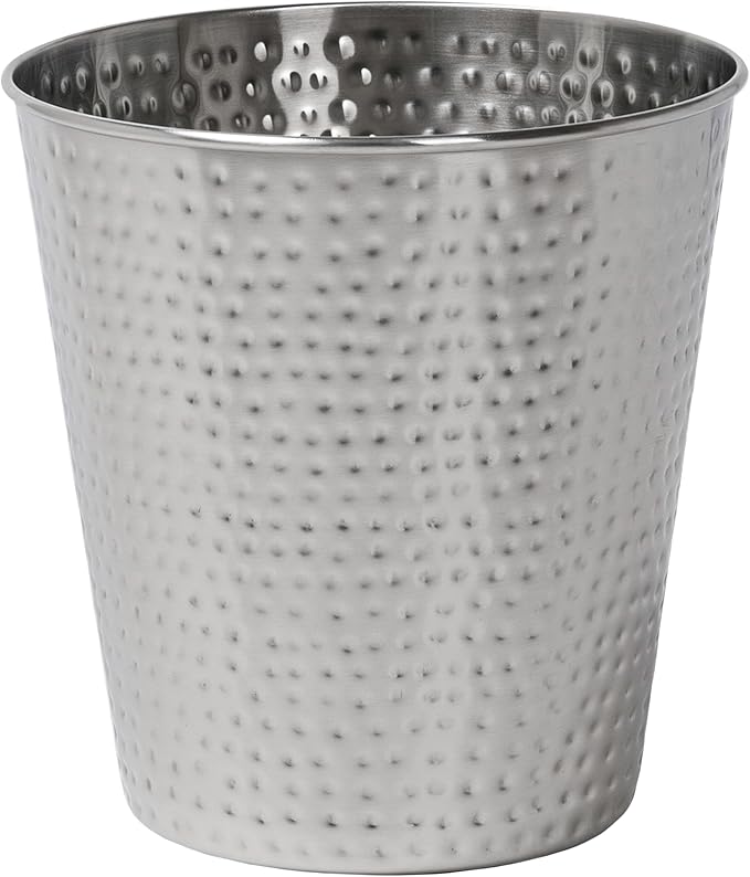 happimess HPM1110C Axel Modern Minimalist Hammered Steel 2-Gallon Wastebasket for Home, Bathroom, Living Room, Office, Bedroom, Kitchen, Brushed Steel