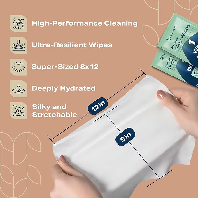 Adult Wipes Extra Large - Shower Body Wipes for Adults 8" x 12" (600 count) + 12 Travel Packs | Adult Wipes for Elderly, Bathing No Rinse, Vitamin E and Aloe, 12 Packs of 50 (Packaging May Vary)