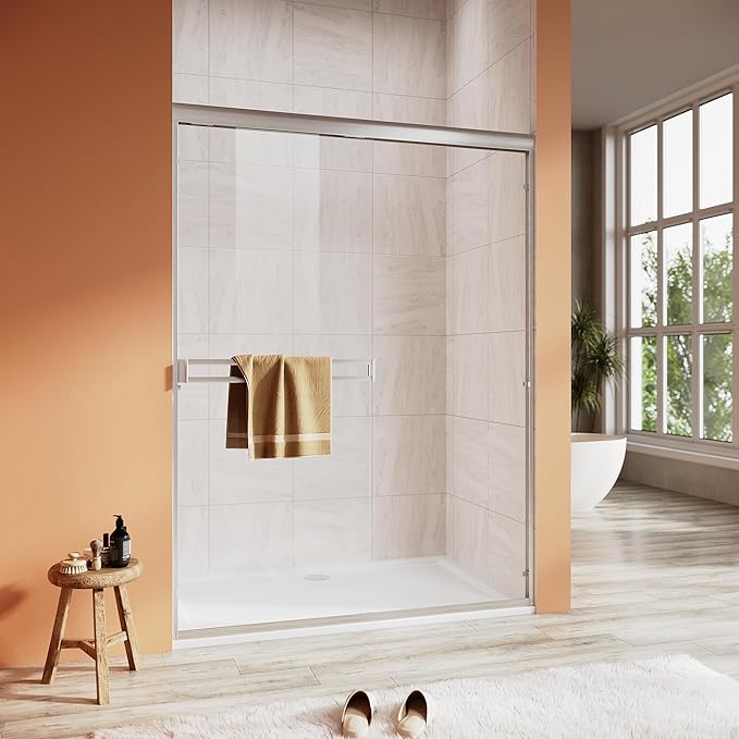 Shower Door 50-54 in. W x 72 in. H, UCALAFEE Semi-Frameless Double Sliding Shower Door with 1/4" (6mm) SGCC Clear Tempered Glass, Silent Soft-Close & Anti-Leak Walk-in Shower Door, Brushed Nickel