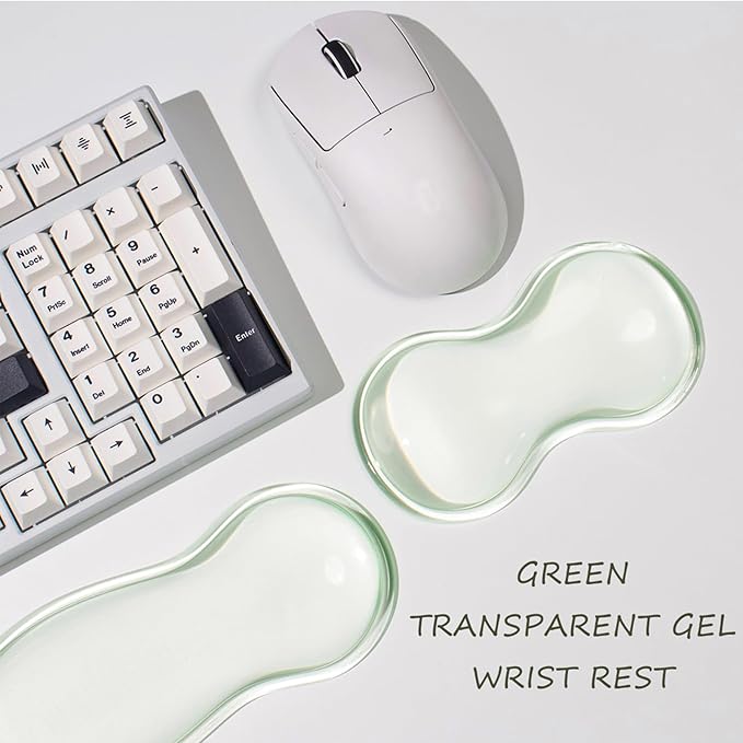 Clear Gel Wrist Rest for Keyboard and Mouse, Green Silicone Mouse Wrist Rest Set, Cute Ergonomic Wrist Rest for Keyboard 60%/75%(Green)