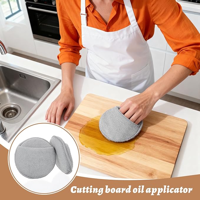 6 Pcs Cutting Board Oil Applicator for Oil Board Reusable Microfiber & Sponge Pads Wood Conditioner Wax Oils Applicator Microfiber Cloth Applicators for Cutting Boards, Wooden Spatula, Spoon 5 Inch