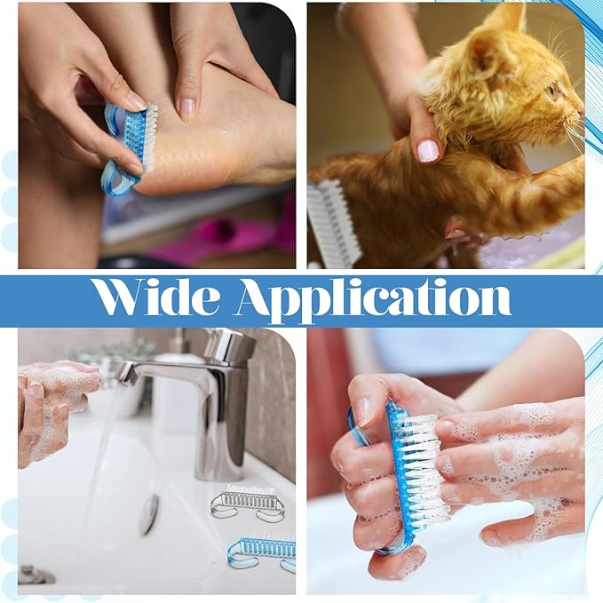 Bokon 400 Pcs Handle Grip Nail Brush Bulk Fingernail Scrub Brush for Toes and Nails Cleaner, Pedicure Scrubbing Tool Kit for Men and Women(Blue and White)