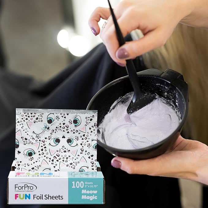 ForPro FUN Meow Magic 5" Foil Sheets, Aluminum Foil, Pop-Up Foil Dispenser, Hair Foils for Color Application and Highlighting Services, Food Safe, 5” W x 10.75” L, 100-Count
