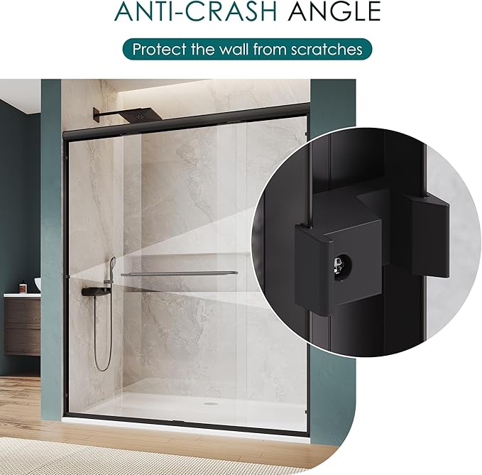 ELEGANT Double Sliding Shower Door 44-48" W x 72" H, Semi-Frameless Bypass Shower Glass Door with Dual Towel Bar Handles, 1/4" Tempered Glass for Walk-in Shower, Matte Black