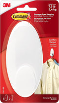 Command Clothes Hanger, Holds up to 7.5 lb, Sized for 3 Plastic Hangers or 7 Metal Hangers, 1 Wall Hook and 2 Strips, Extra Storage for Laundry Room, Bedroom and Closet