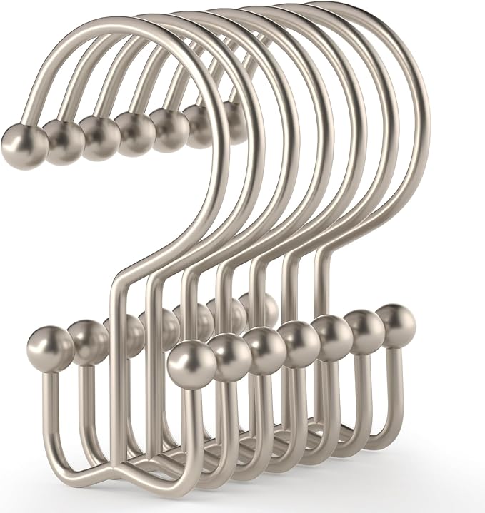 24 Pcs Shower Curtain Hooks, Goowin Shower Curtain Rings, Durable Shower Curtain Rings Rust Proof, Double Glide Shower Rings for Curtain, Simple Shower Hooks for Shower Curtain & Liner, Matte Nickel