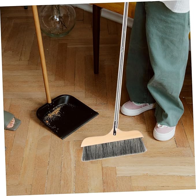 Wood Bristle Broom Heavy Duty Household Sweeper Long Handle Soft Bristle for Tile Surface Cleaning