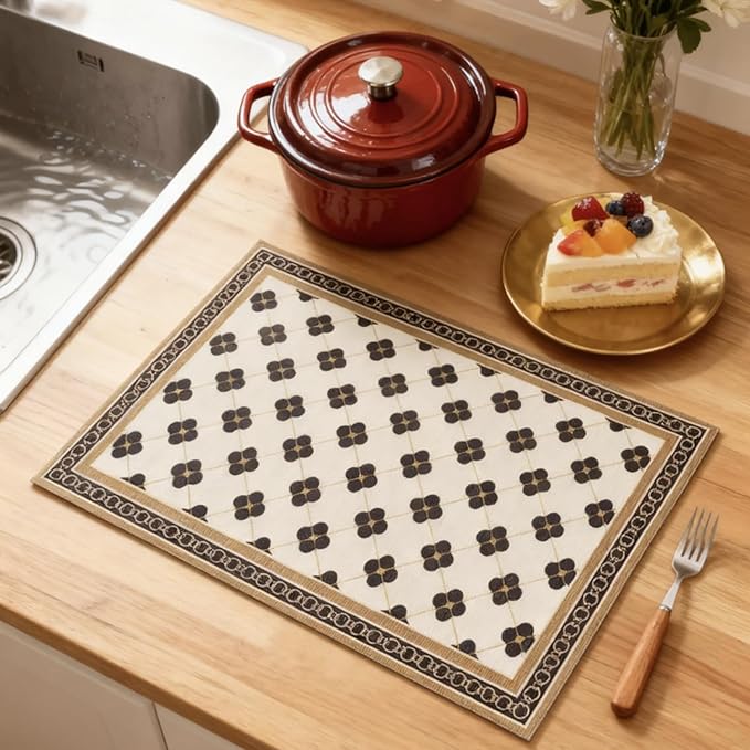Dish Drying Mat,20"x16" Non-slip Rubber Backed Ultra Absorbent Ultra Absorbent Hide Stain Fit Cabinets Shelf Dish Rack Coffee Machine