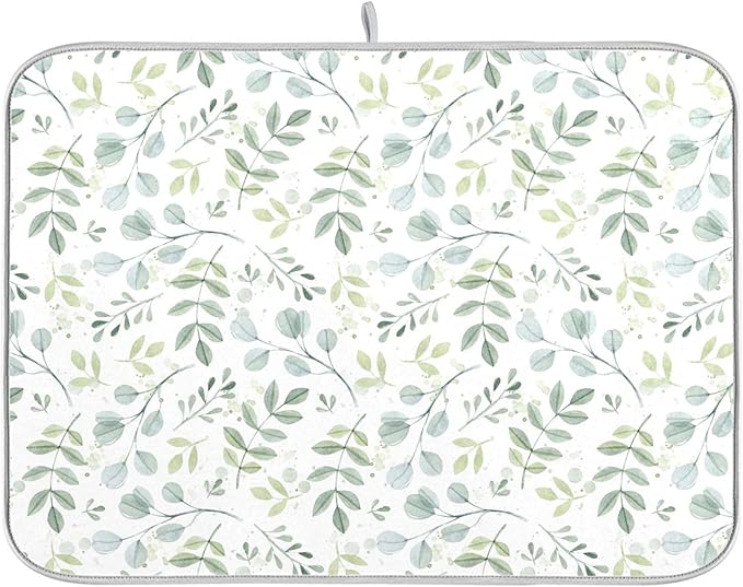Eucalyptus Leaves Dish Drying Mat for Kitchen Countertop 18x24 Green Large Drying Mat Reusable Quick Dry Dish Sink Mats Easy Clean Decorative Essentials