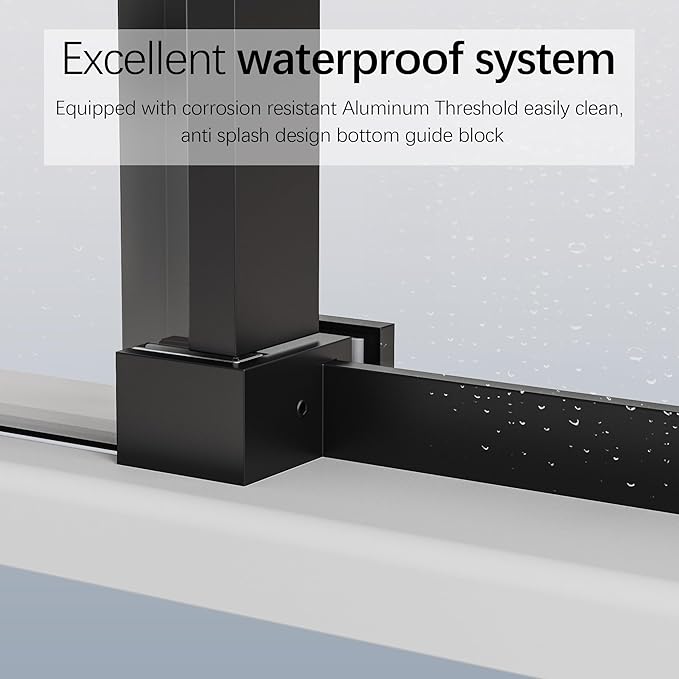 46-48" W x 76" H Frameless Sliding Shower Door, Bathroom Single Sliding Shower Doors with 5/16" (8mm) SGCC Tempered Glass and Stainless Steel Handle, Reversible Installation, Matte Black
