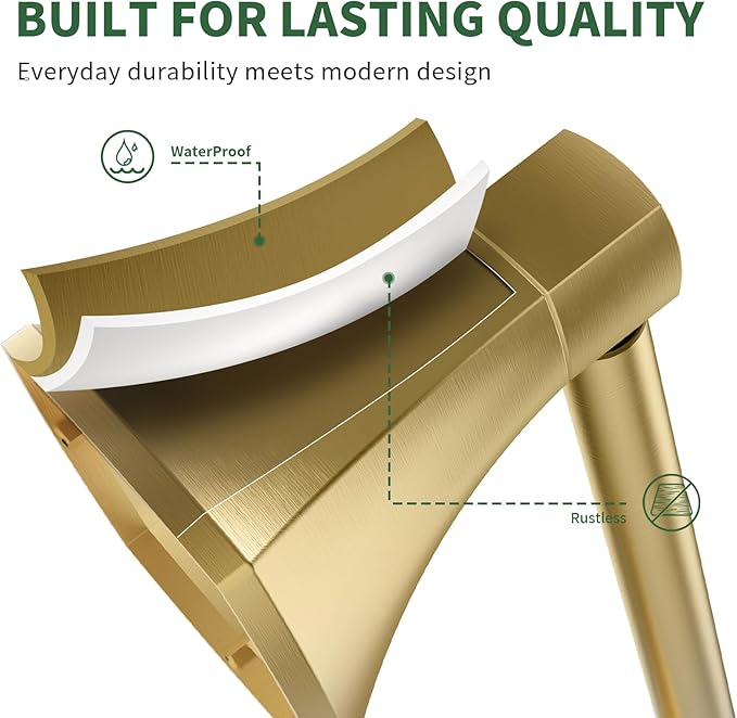 Toilet Paper Holder Wall Mount Brushed Gold Double Post Pivoting Tissue Roll Holder Stainless Steel and Zinc Alloy for Bathroom RV Commercial