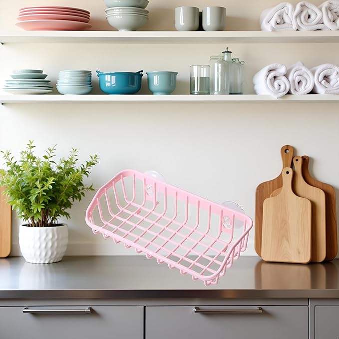 Pink Multifunctional Drain Rack,Hanging Storage Rack Drain Rack Sink Shelf Suction Cup Dishwashing Soap Sponge Holder for Kitchen Accessories Racks and Holders
