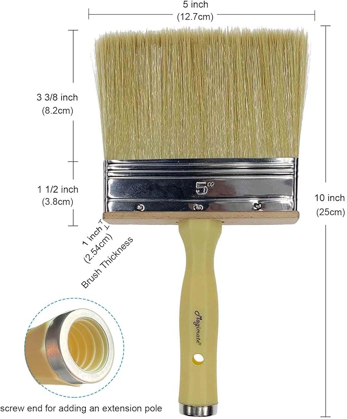 Deck Brush for Applying Stain, 5-inch Paint Brush, Medium Size for Quick Decking, Fence, Walls and Furniture Paint Application, Handle Threaded for Extension Use, Multicolor