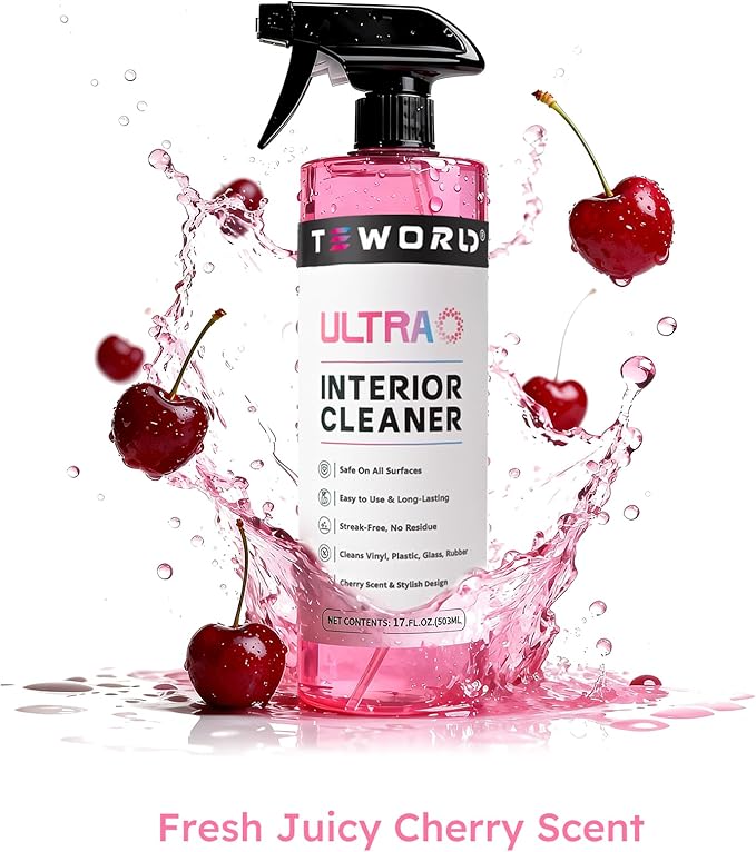 Ultra Car Interior, Seat & Upholstery Cleaner - Car Detailing Kit Removes Stains, Dirt, Oil & Grease, Safe for Leather, Vinyl, Plastic & More - Compatible with Cars, Trucks, SUVs, RVs (17Oz Cherry)