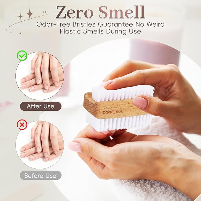 2-Pack Fingernail Brush - Wooden Nail Brush for Cleaning Fingernails, Two Side Bristle Hand Nail Scrubber for Cleaning Tough Grime, Gardening & Manicure