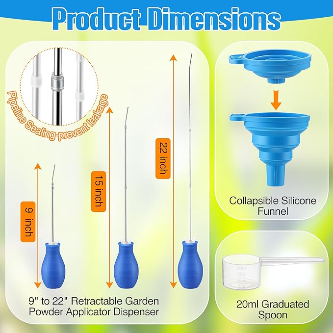 Diatomaceous Earth Powder Duster, Longer 9" to 22" Retractable Garden Powder Applicator Dispenser, 8 oz Bulb Duster Sprayer Insect for Home Organic Gardening Agricultural Supply(Blue,1 Pcs)