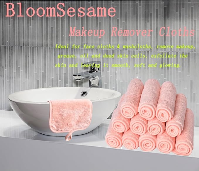 Makeup Remover Cloths for Face, Eye, Lips - Reusable Makeup Remover Pads Soft Microfiber Facial Cleansing Cloths 6 x 12 inch 12 Pack (Coral)