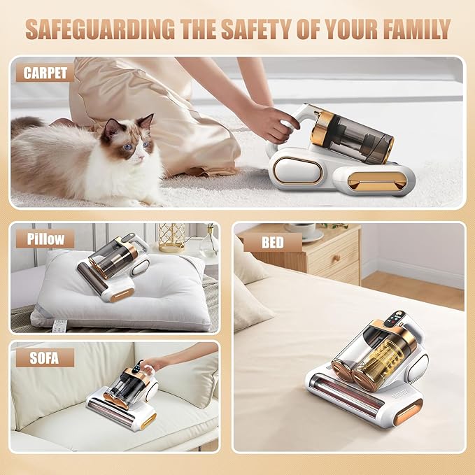 Mattress Vacuum Cleaner, Bed Vacuum Cleaner with HEPA Filter, 13Kpa Suction, UV-C Light, Double Cup Handheld Vacuum for Bed, Sofa, Pillows, Cribs (120W Wireless)