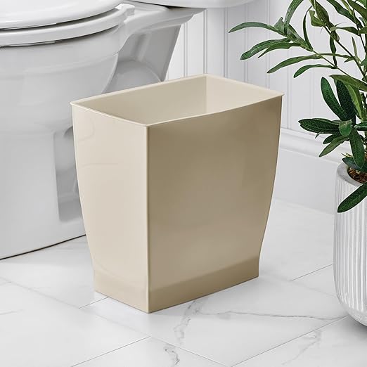 iDesign Small Plastic Bathroom Trash Can, Slim Rectangle Garbage Bin for Bedroom, Office, Dorm, 4-Pack, Brown