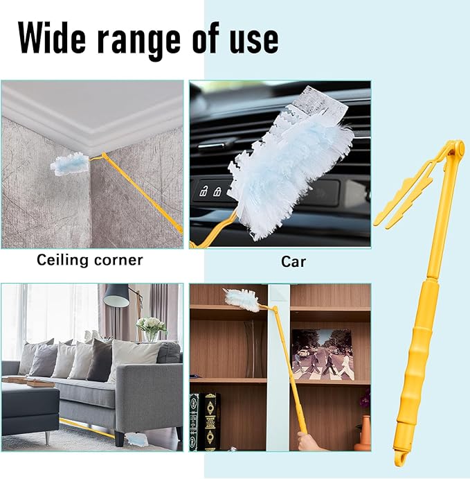 4 Pcs 3 ft Replacement Handles Compatible with Swiffer Duster Refill, Extended Handle, Removal Duty, Adjustable Length for Home Fan Window Cleaning (Yellow)