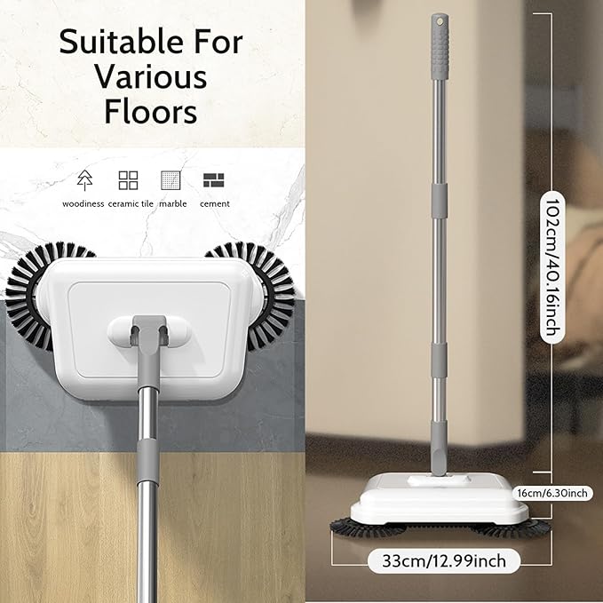 Floor Sweeper 2-in-1 360° Rotating Hand Push Sweeper High Efficient Carpet with Long Handle Hanging Manual Vacuum for Home Office