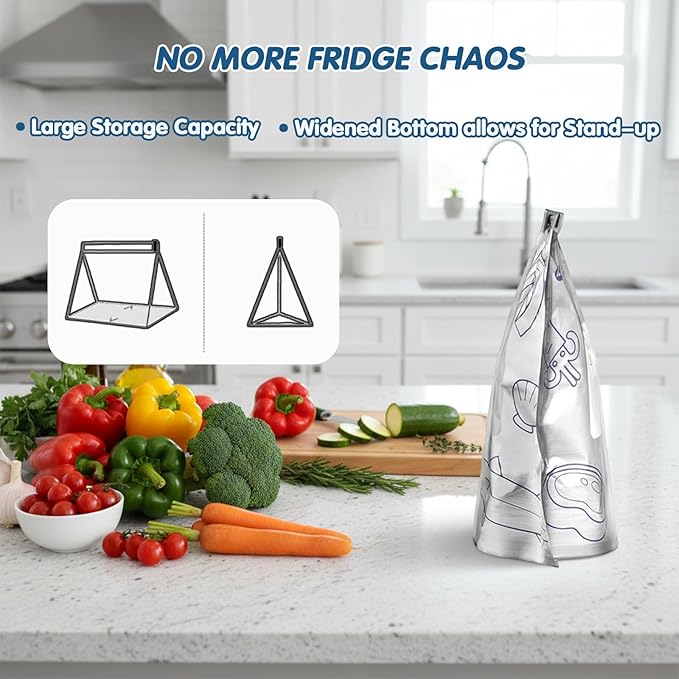 30PCS Reusable Aluminum Foil Sealable Storage Bags, Aluminum Foil Freezer Bag for Food, Stand Up Foil Storage Bags with Label and Zip Lock for Vegetable Fruit Meat (10*S+10*M+10*L)