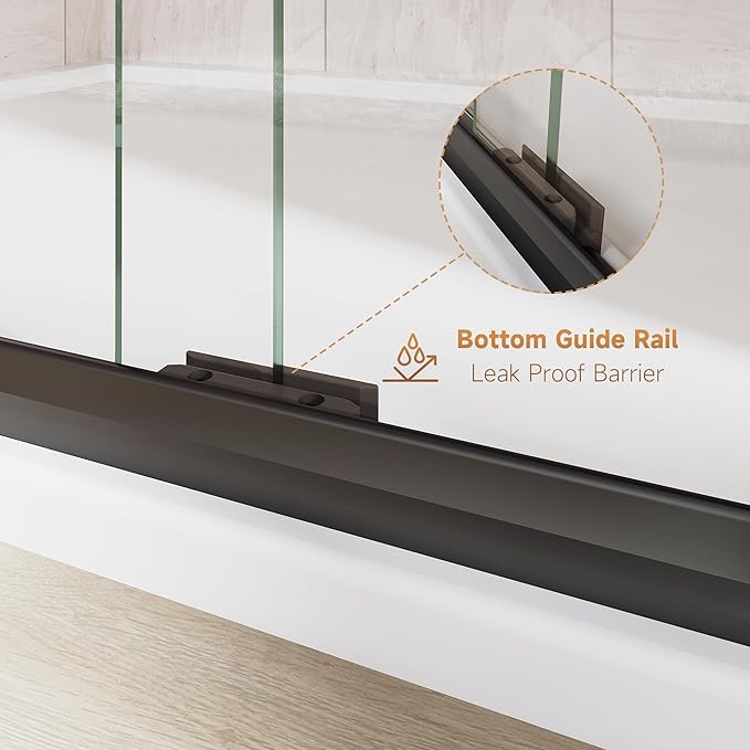 Shower Door 44-48 in. W x 72 in. H, UCALAFEE Semi-Frameless Double Sliding Shower Door with 1/4" (6mm) SGCC Clear Tempered Glass, Silent Soft-Close & Anti-Leak Walk-in Shower Door, Matte Black