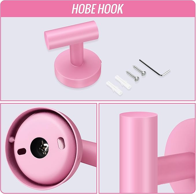Towel Hooks, SUS 304 Stainless Steel Hooks, Heavy Duty Door Hanger Towel Robe Clothe Cabinet Closet Sponges Hook for Bathroom Kitchen Garage Gotel (Pink, 4 Pcs)