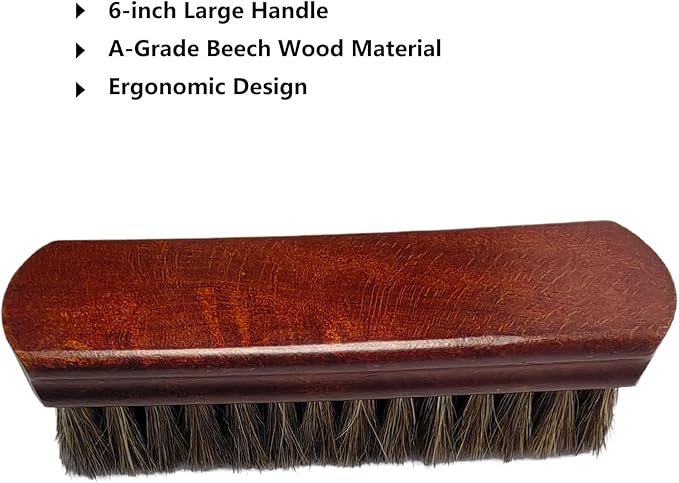 Shoe Cleaning Brush Set of 2 Brushes with Horsehair and Boar Bristles, 6" Concaved Handle for Premium Grip, Wooden Sneaker Brush for Leather, Boot, Canvas, Textile, Bags and Accessories