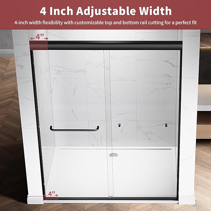 44-48" W x 72" H Semi-Frameless Double Sliding Glass Shower Door, 1/4" (6mm) Clear Tempered Glass, Bypass Sliding Shower Door for Bathroom, Easy to Clean (Matte Black, 48" W x 72" H)