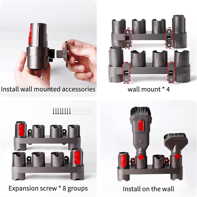 Premium Accessory Holders for Dyson Vacuum Cleaners - Wall Mount and Docking Station Organizer for Dyson V15 V7 V8 V10 V11 Model, with 10 Storage Adapters (2 Pack)