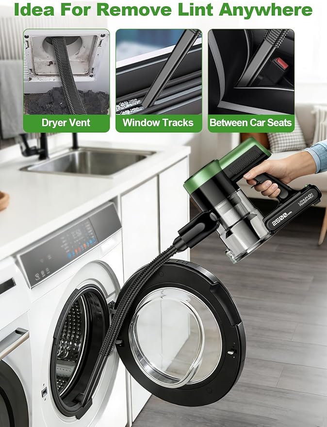 Cordless Vacuum Cleaner, 58Kpa Vacuum Cleaners for Home, 55Mins Stick Vacuum with Self-Standing & LED Display, Anti-Tangle & Wall Mount Charging (Green)