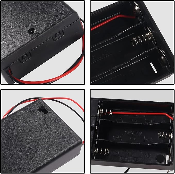 4 Pieces 3 Slots 1.5V AA Battery Case Holder Battery Spring Clip Storage Box with Wire and On/Off Switch