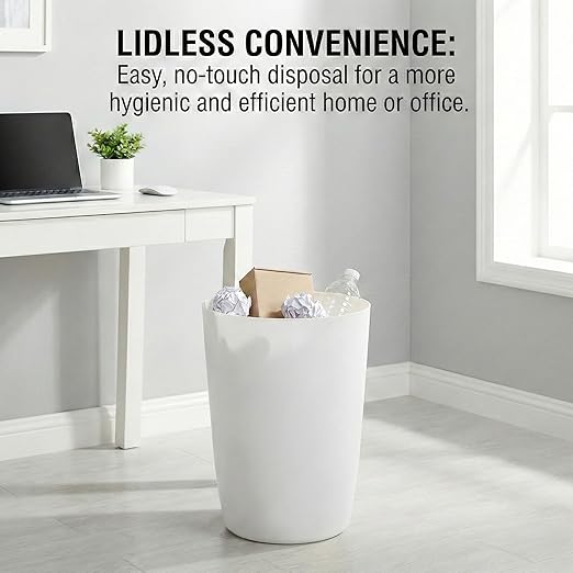 Mini Waste Basket - Durable Small Plastic Garbage Trash Can Bin - Lidless Open-Top, Slim Profile for Compact Spaces - Suitable for Home, Bathroom, Office, Bedroom, Kitchen and More, White