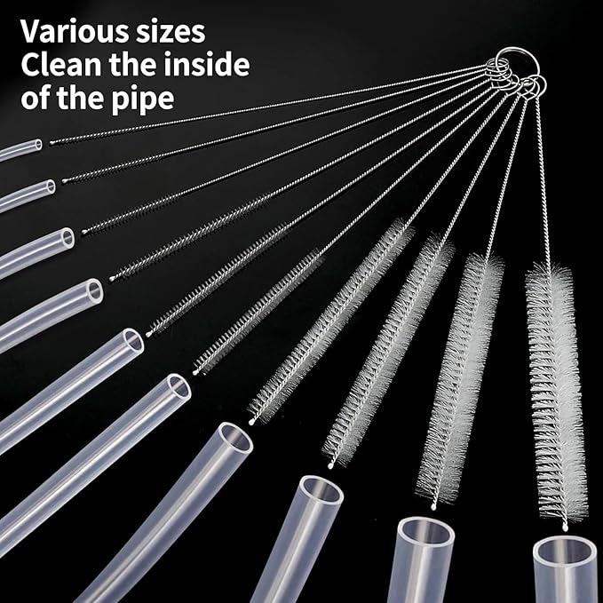 Pipe Cleaner Brush - Flexible Stainless Steel Plus Handle Brushes 12-Piece Set Long Straw Cleaning Brushes and Soft Sewer Brushes Cleaning Equipment cpap Hose Brush