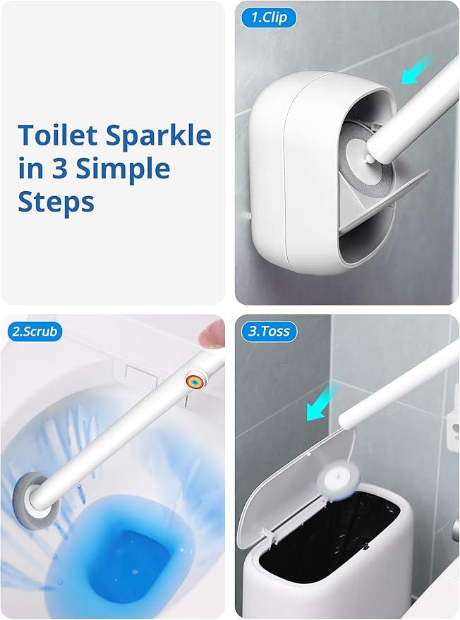 Toilet Cleaner Wand, Disposable Toilet Brush and Holder Set, Toilet Bowl Cleaner Brush, Wall Mounted Toilet Brush Set, Toilet Wand Kit with 12 Refill Heads, Toilet Wand Holder for Home and RV Use