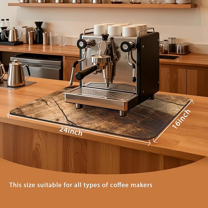Dish Drying Mat 24x16 Inch, Wood Grain Cracks Design, Absorbent Hide Stain Rubber Backed Dish Drying Mat for Kitchen Counter, Mats for Countertops, Under Coffee Bar Maker Machine Pot Espresso Machine