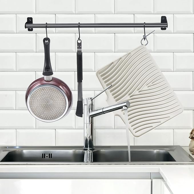Silicone Dish Drying Mat, Stone Drying Mat for Kitchen Counter with Built-In Drain, Non-Slip Drain Pad with Built-in Drain, Heat Resistant Stone Drying Mat, Cream-2pcs, 20" x 15"
