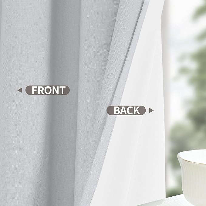 YoungsTex Linen 100% Blackout Curtains 63 Inches Long 2 Panels, Thermal Insulated Black Out Drapes with Grommet Full Room Darkening Blinds for Bedroom Living Room, Light Grey, 42 X 63 Inch